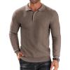 COOFANDY Men’s Knit Polo Shirts Long Sleeve Sweater Polo Lightweight Fashion Casual Collared Shirts(Brown and Grey)