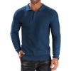 COOFANDY Men’s Knit Polo Shirts Long Sleeve Sweater Polo Lightweight Fashion Casual Collared Shirts(Dark Blue)