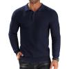 COOFANDY Men’s Knit Polo Shirts Long Sleeve Sweater Polo Lightweight Fashion Casual Collared Shirts(Navy Blue)