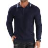 COOFANDY Men’s Knit Polo Shirts Long Sleeve Sweater Polo Lightweight Fashion Casual Collared Shirts(Striped-navy Blue)
