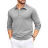 COOFANDY Mens Knit Polo Sweater Long Sleeve Polo Collared Sweaters Hidden Button Casual Pullover Sweater(A- Light Grey)