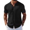 COOFANDY Men’s Knit Shirts Short Sleeve Button Down Polo Shirt Vintage Casual Beach Shirt Summer Tops(Black)