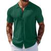 COOFANDY Men’s Knit Shirts Short Sleeve Button Down Polo Shirt Vintage Casual Beach Shirt Summer Tops(Dark Green)