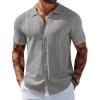 COOFANDY Men’s Knit Shirts Short Sleeve Button Down Polo Shirt Vintage Casual Beach Shirt Summer Tops(Grey)