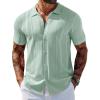 COOFANDY Men’s Knit Shirts Short Sleeve Button Down Polo Shirt Vintage Casual Beach Shirt Summer Tops(Ice Green)