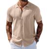 COOFANDY Men’s Knit Shirts Short Sleeve Button Down Polo Shirt Vintage Casual Beach Shirt Summer Tops(Khaki)