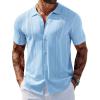 COOFANDY Men’s Knit Shirts Short Sleeve Button Down Polo Shirt Vintage Casual Beach Shirt Summer Tops(Light Blue)
