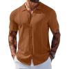 COOFANDY Men’s Knit Shirts Short Sleeve Button Down Polo Shirt Vintage Casual Beach Shirt Summer Tops(Light Brown)