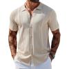 COOFANDY Men’s Knit Shirts Short Sleeve Button Down Polo Shirt Vintage Casual Beach Shirt Summer Tops(Light Khaki)