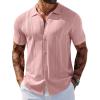 COOFANDY Men’s Knit Shirts Short Sleeve Button Down Polo Shirt Vintage Casual Beach Shirt Summer Tops(Light Pink)