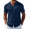 COOFANDY Men’s Knit Shirts Short Sleeve Button Down Polo Shirt Vintage Casual Beach Shirt Summer Tops(Navy Blue)