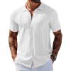 COOFANDY Men’s Knit Shirts Short Sleeve Button Down Polo Shirt Vintage Casual Beach Shirt Summer Tops(White)