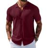 COOFANDY Men’s Knit Shirts Short Sleeve Button Down Polo Shirt Vintage Casual Beach Shirt Summer Tops(Wine Red)
