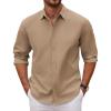 COOFANDY Men’s Long Sleeve Button Down Shirts Casual Untucked Dress Shirt Beach Wedding Shirts(Khaki)