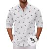 COOFANDY Men’s Long Sleeve Button Down Shirts Casual Untucked Dress Shirt Beach Wedding Shirts(Printed-shark)