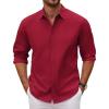 COOFANDY Men’s Long Sleeve Button Down Shirts Casual Untucked Dress Shirt Beach Wedding Shirts(Wine Red)