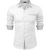 COOFANDY Men’s Long Sleeve Dress Shirt Plaid Collar Casual Button Down Shirts(White/Grey)