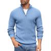 COOFANDY Men’s Quarter Zip Sweaters Slim Fit Mock Neck Pullover Sweaters Lightweight Knitted Polo Sweater(Blue)