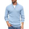 COOFANDY Men’s Quarter Zip Sweaters Slim Fit Mock Neck Pullover Sweaters Lightweight Knitted Polo Sweater(Light Blue)
