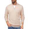COOFANDY Men’s Quarter Zip Sweaters Slim Fit Mock Neck Pullover Sweaters Lightweight Knitted Polo Sweater(Ribbed Beige)