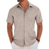 COOFANDY Men’s Short Sleeve Button Down Shirt Casual Linen Shirts Summer Beach Vacation Shirt with Pocket(Khaki)