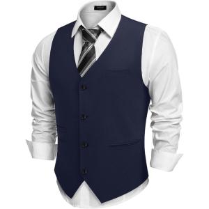 COOFANDY Men’s Casual Business Vests Lightweight Waistcoat Slim Fit Suit Vest(Dark Blue)