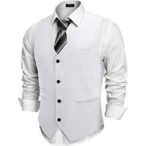COOFANDY Men’s Casual Business Vests Lightweight Waistcoat Slim Fit Suit Vest(White)