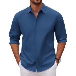 COOFANDY Men’s Long Sleeve Button Down Shirts Casual Untucked Dress Shirt Beach Wedding Shirts(Navy)