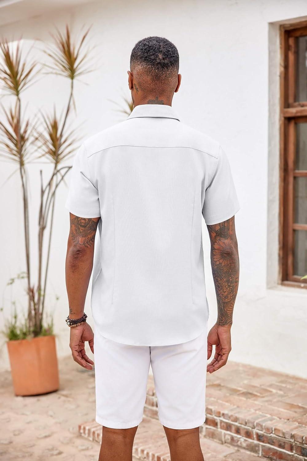 imageCOOFANDY Mens Button Down Shirts with Pocket Short Sleeve Casual Shirts for Summer Beach Vacation ampamp WeddingWhite