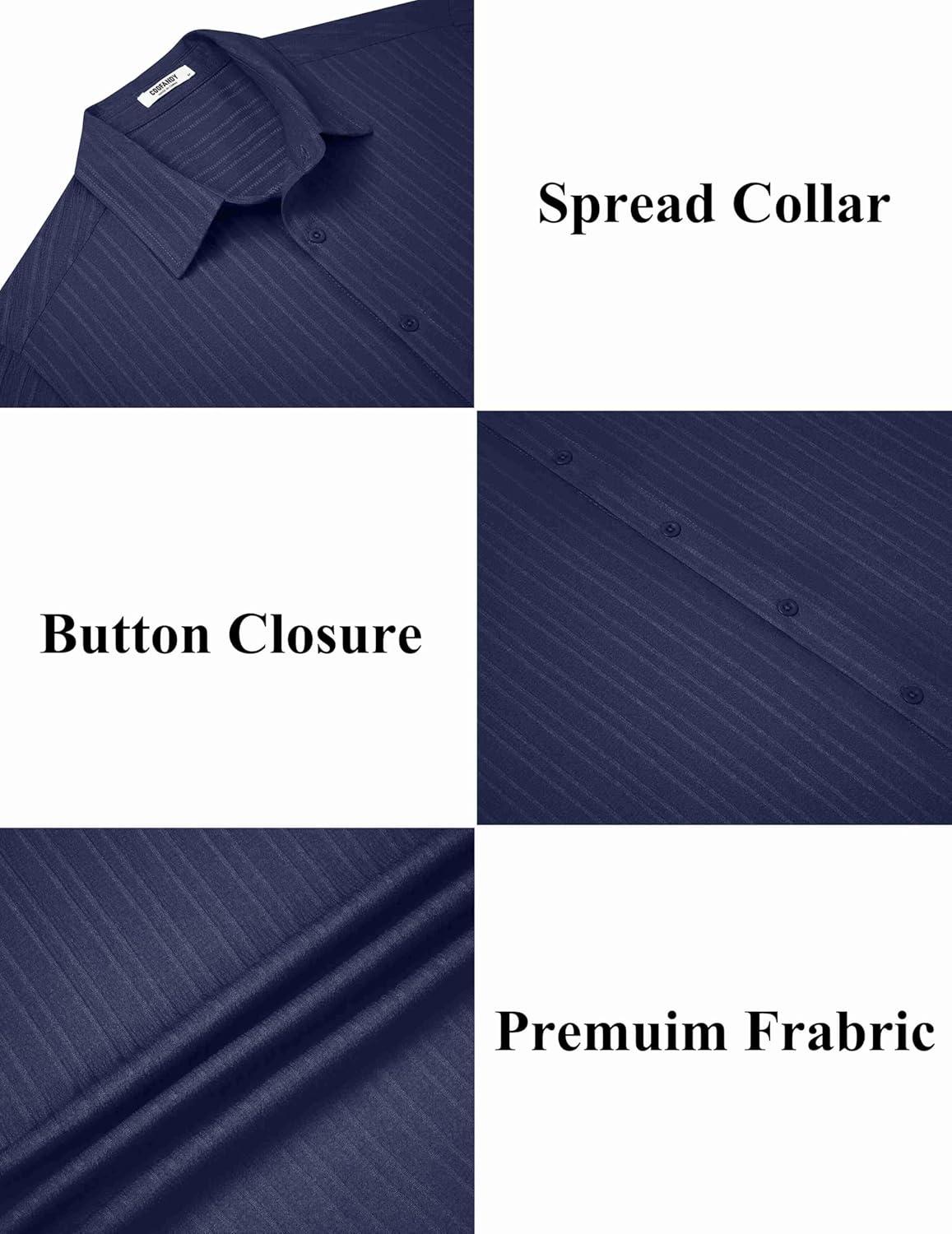 imageCOOFANDY Mens Casual Button Down Shirts Short Sleeve Textured Summer Beach ShirtsNavy Blue