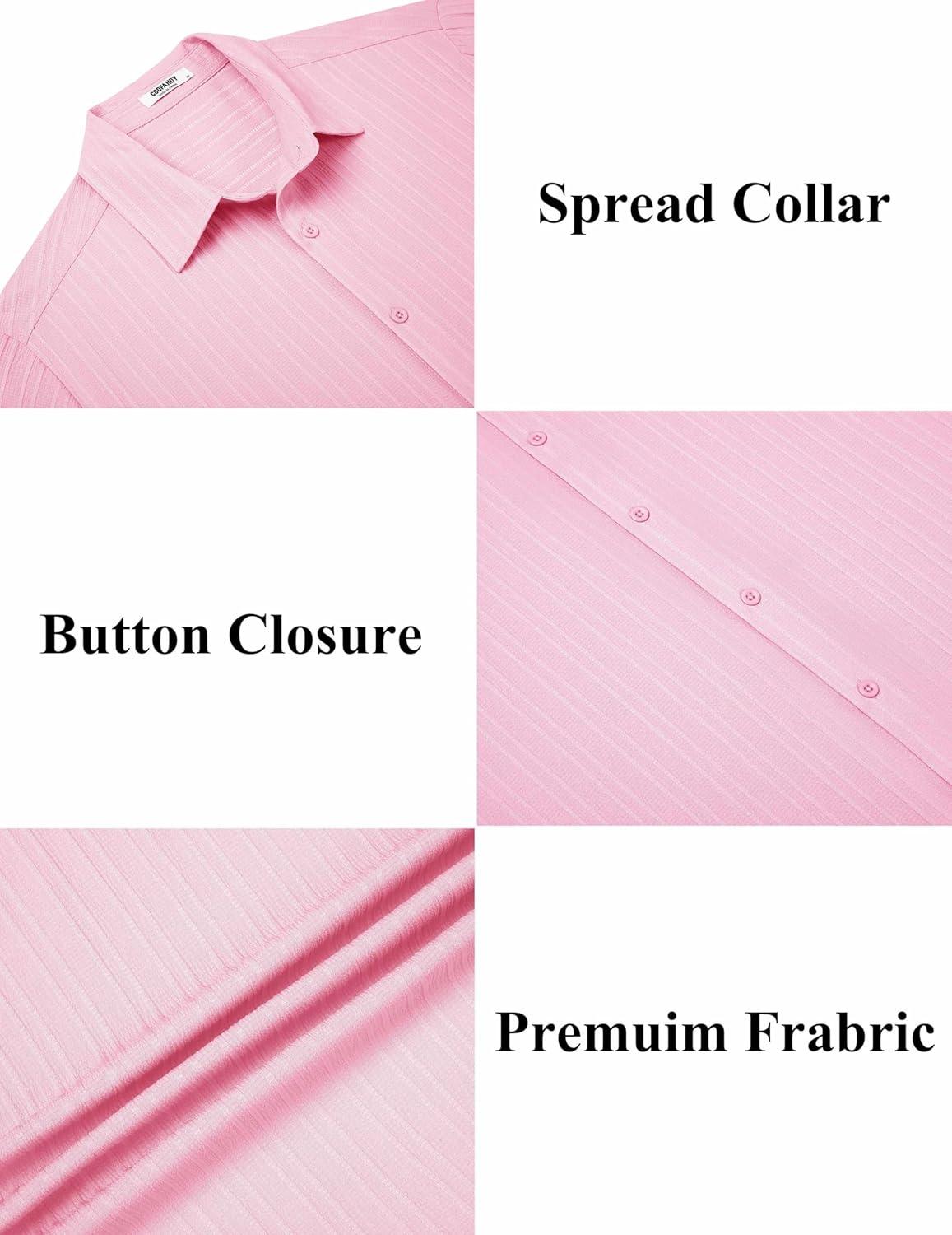 imageCOOFANDY Mens Casual Button Down Shirts Short Sleeve Textured Summer Beach ShirtsPink