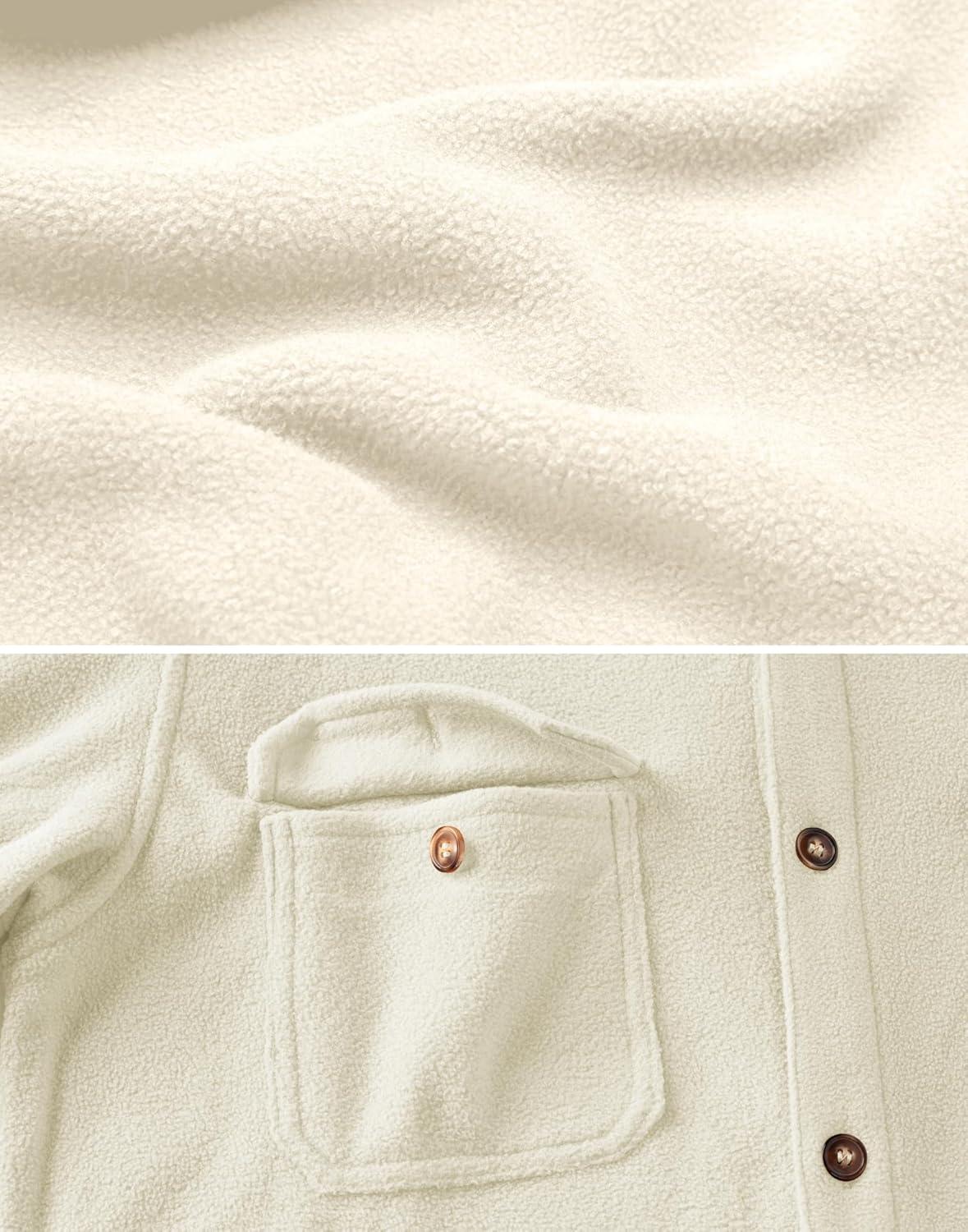 imageCOOFANDY Mens Polar Fleece Shacket Long Sleeve Casual Button Down Shirt Jacket with PocketsBeige