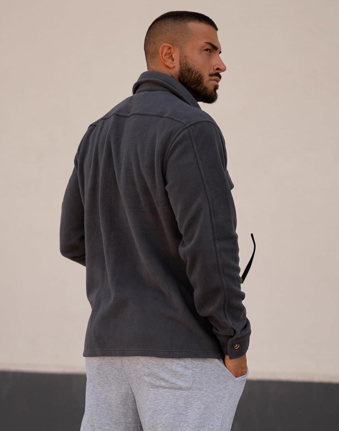 imageCOOFANDY Mens Polar Fleece Shacket Long Sleeve Casual Button Down Shirt Jacket with PocketsDark Grey