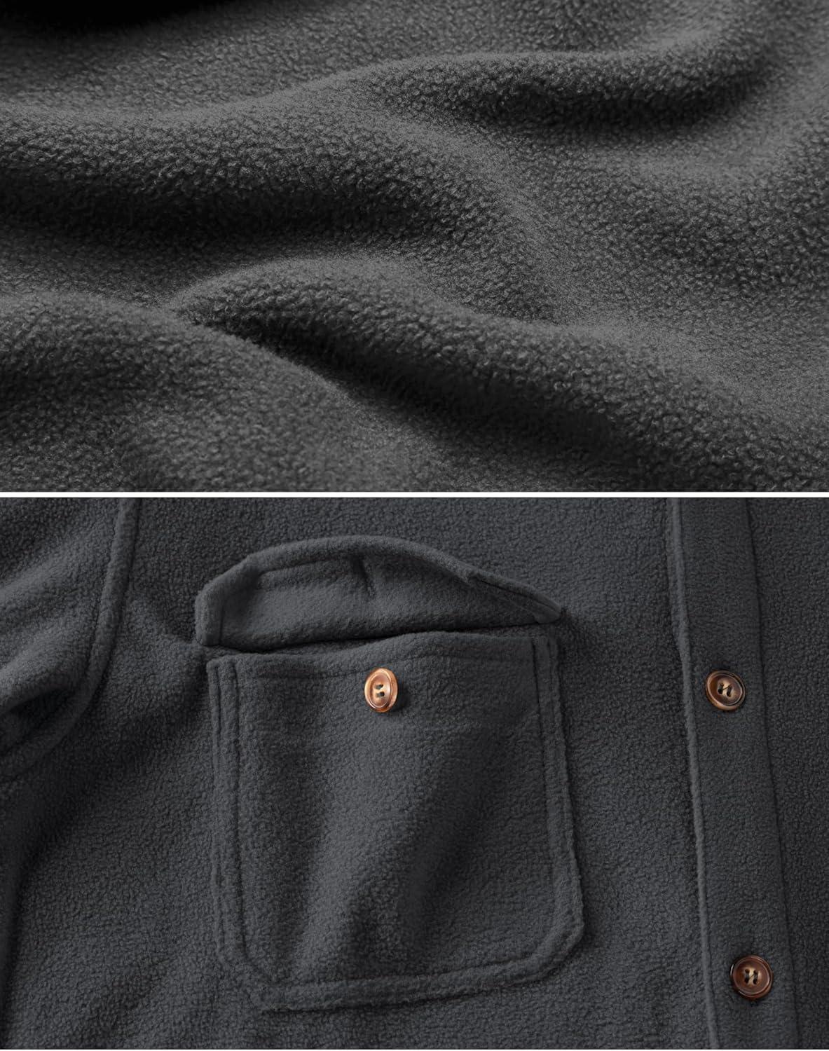 imageCOOFANDY Mens Polar Fleece Shacket Long Sleeve Casual Button Down Shirt Jacket with PocketsDark Grey