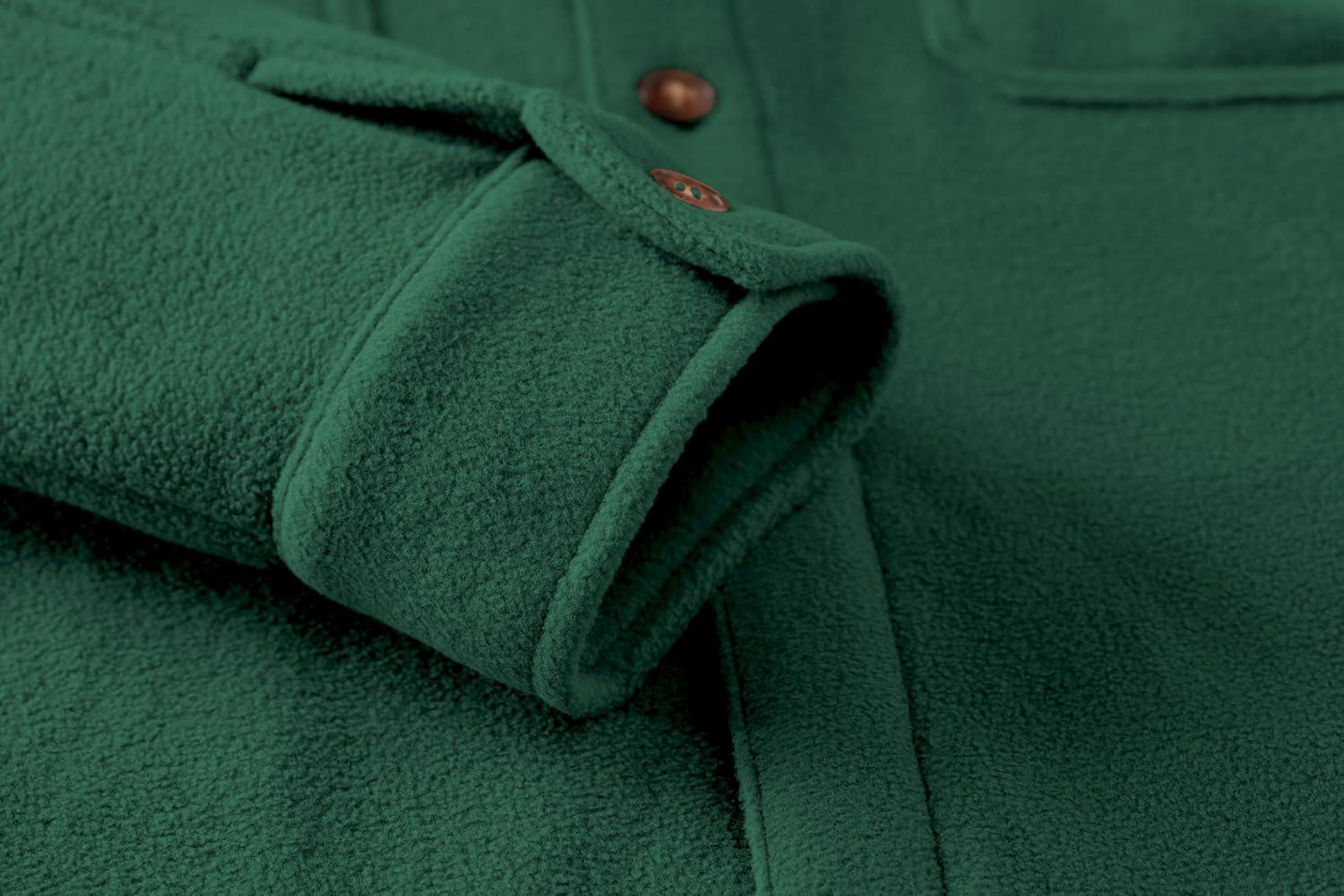 imageCOOFANDY Mens Polar Fleece Shacket Long Sleeve Casual Button Down Shirt Jacket with PocketsGreen