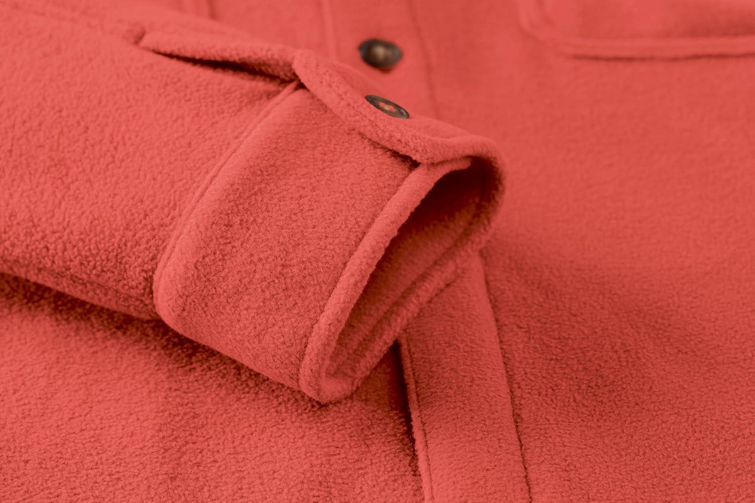 imageCOOFANDY Mens Polar Fleece Shacket Long Sleeve Casual Button Down Shirt Jacket with PocketsRedorange