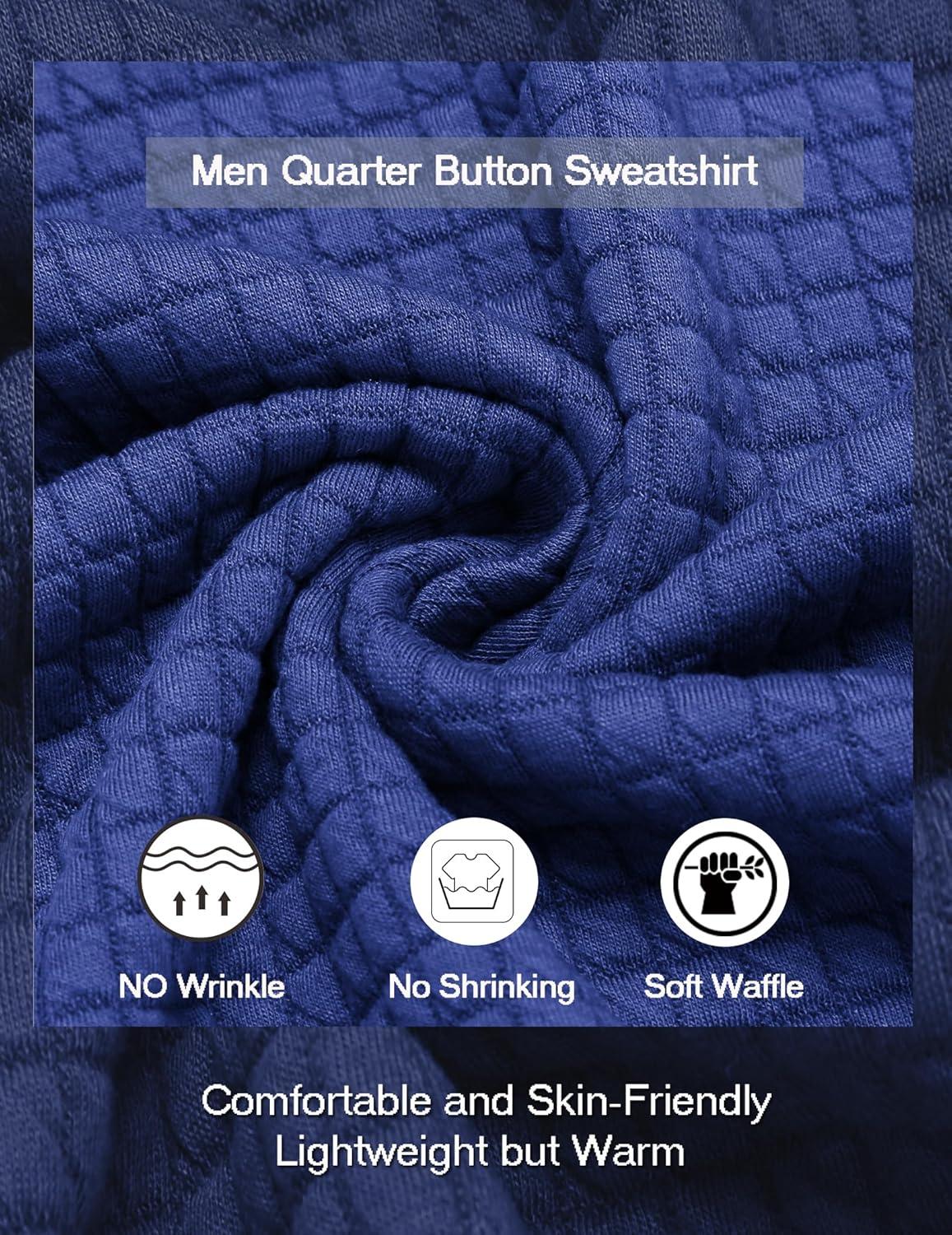 imageCOOFANDY Mens Quarter Pullover Quilted Sweatshirt Casual Knit Long Sleeve Mock Neck Sweater Waffle Collared PulloverBlue