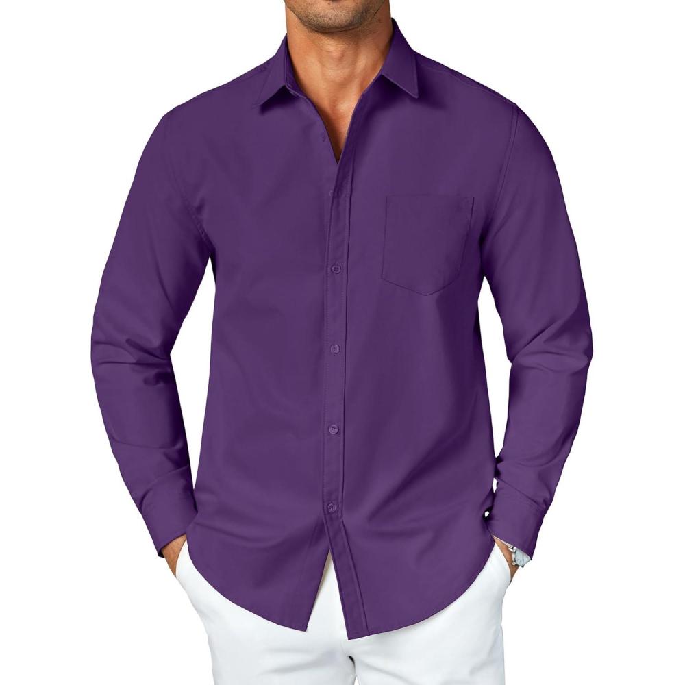 imageCOOFANDY Mens Button Down Long Sleeve Shirt Casual Untucked Dress Shirt Regular Fit Wedding ShirtsImperial Purple