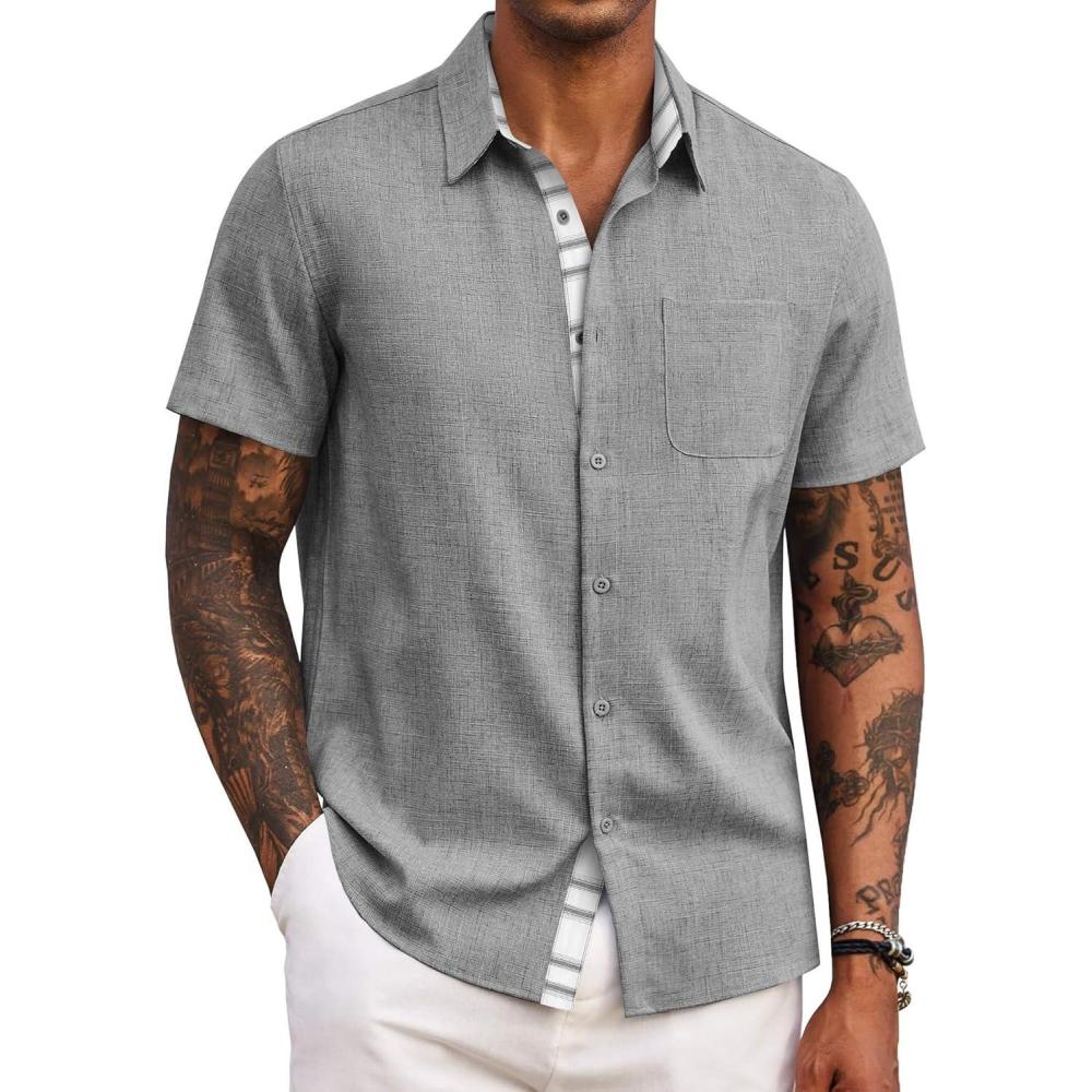 imageCOOFANDY Mens Button Down Shirts with Pocket  Short Sleeve Casual Shirts for Summer Beach Vacation ampamp WeddingLight Grey