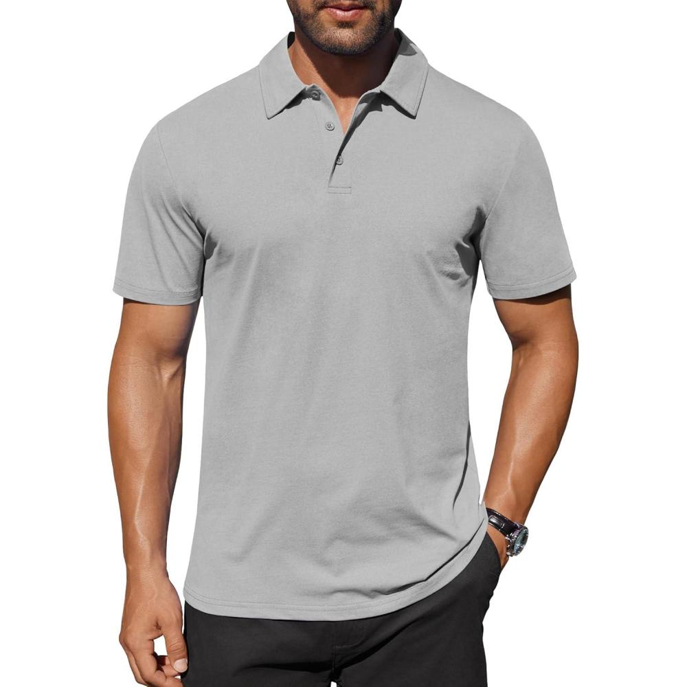 imageCOOFANDY Mens Polo Shirts Short Sleeve Moisture Wicking Golf Shirt Fashion Casual Collared TShirtLight Grey