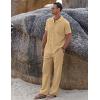 COOFANDY Men 2 Piece Linen Outfit Beach Button Down Shirt Casual Loose Pant Sets(Light Tan)