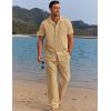 COOFANDY Men 2 Piece Linen Outfit Beach Button Down Shirt Casual Loose Pant Sets(Light Tan)