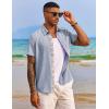 COOFANDY Men’s Button Down Shirts with Pocket – Short Sleeve Casual Shirts for Summer, Beach, Vacation & Wedding(Light Denim Blue)