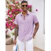 COOFANDY Men’s Button Down Shirts with Pocket – Short Sleeve Casual Shirts for Summer, Beach, Vacation & Wedding(Light Purple)