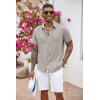 COOFANDY Men’s Button Down Shirts with Pocket – Short Sleeve Casual Shirts for Summer, Beach, Vacation & Wedding(Stone)