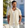 COOFANDY Men’s Casual Button Down Shirts Short Sleeve Textured Summer Beach Shirts(Beige)
