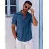 COOFANDY Men’s Casual Button Down Shirts Short Sleeve Textured Summer Beach Shirts(Dark Blue)