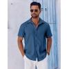 COOFANDY Men’s Casual Button Down Shirts Short Sleeve Textured Summer Beach Shirts(Dark Blue)
