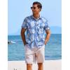 COOFANDY Men’s Casual Button Down Shirts Short Sleeve Textured Summer Beach Shirts(Light Blue – White Floral)