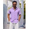 COOFANDY Men’s Casual Button Down Shirts Short Sleeve Textured Summer Beach Shirts(Light Purple)